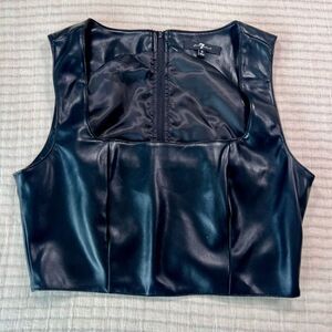 7 For All Mankind Womens Black Sleeveless Square Neck‎ Leather Crop Top Small